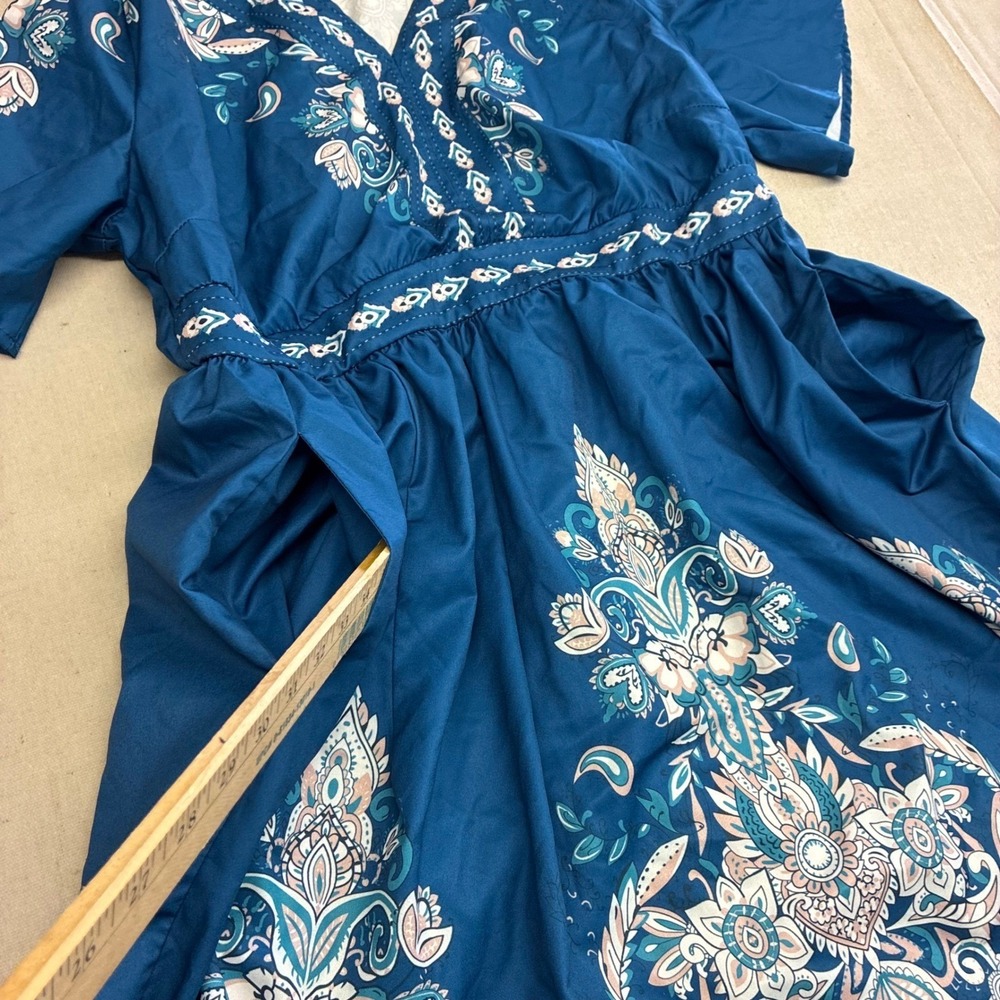 BloomChic Blue Floral Boho Dress NWoT 12 V Neck Flutter Sleeve Empire Boho Chic - Picture 7 of 10
